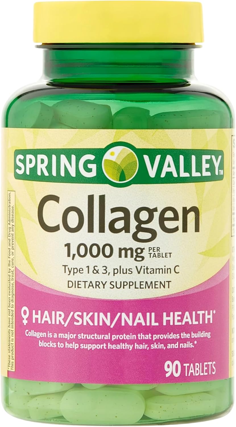 Spring Valley Collagen Type 1 & 3 with Vitamin C Tablets for Hair, Skin, and Nails - 1,000mg, 90 Count