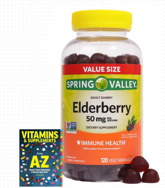 Spring Valley Elderberry Gummy Supplements 50mg - 120 Count + Better Guide Vitamins for Adventure Home