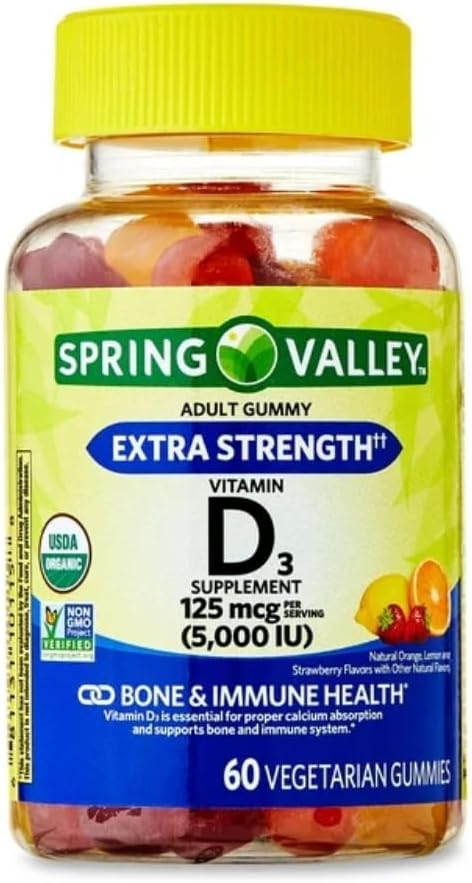Spring Valley Extra Strength Vitamin D3 Gummies 5000 IU for Bone & Immune Health - 60 Count