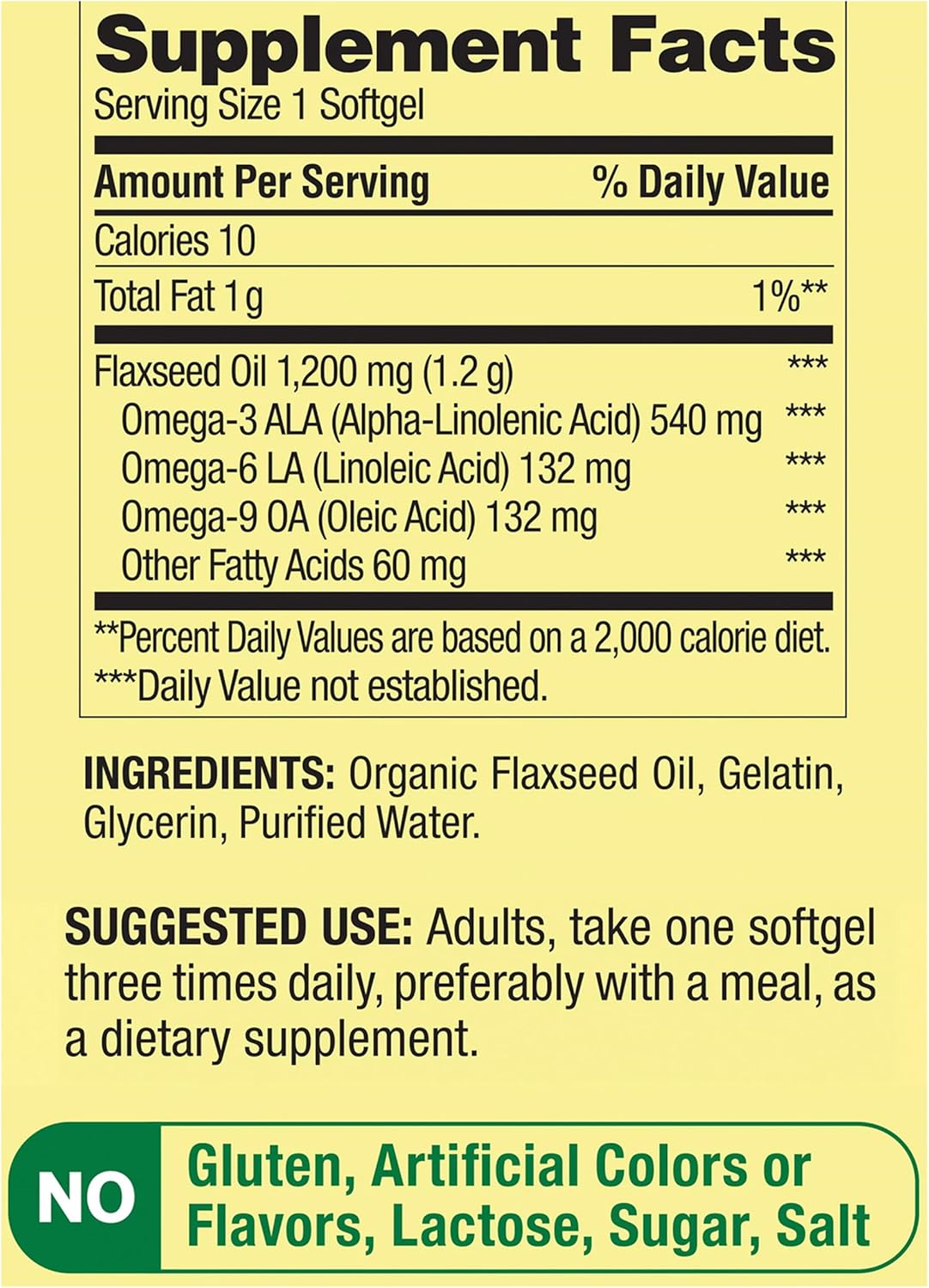 Spring Valley Flaxseed Oil Softgels, 1200mg with Omega 3, 540mg, 200 Count - Cardiovascular Support for Heart Health