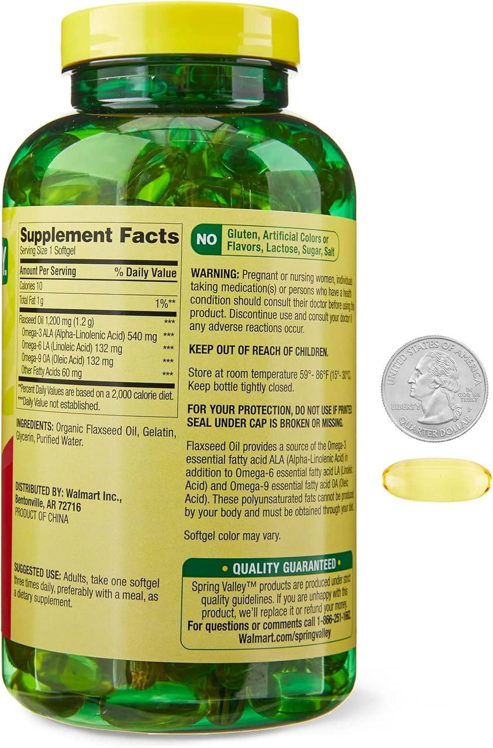 Spring Valley Flaxseed Oil Softgels, 1200mg with Omega 3, 540mg, 200 Count - Cardiovascular Support for Heart Health