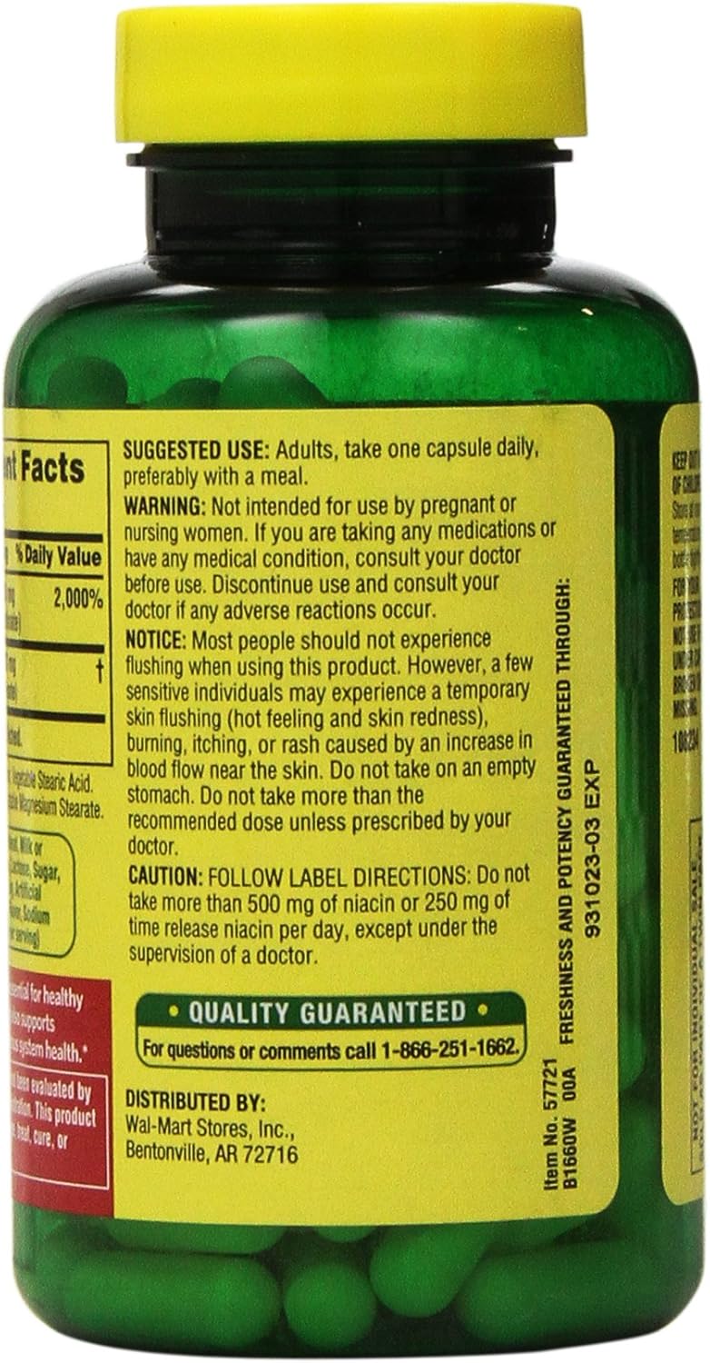 Spring Valley Flush Free Niacin (Vitamin B-3) 500mg 240 Capsules - Pack of 2 Bottles