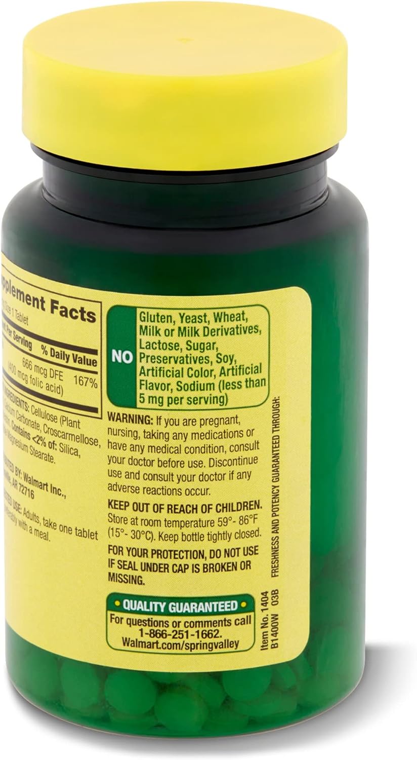 Spring Valley Folate 666 mcg DFE (400 mg Folic Acid) Bundle with Lual's 45 Diabetes Decoded - Folate Supplement for Women - Folate Vitamin 250 Count