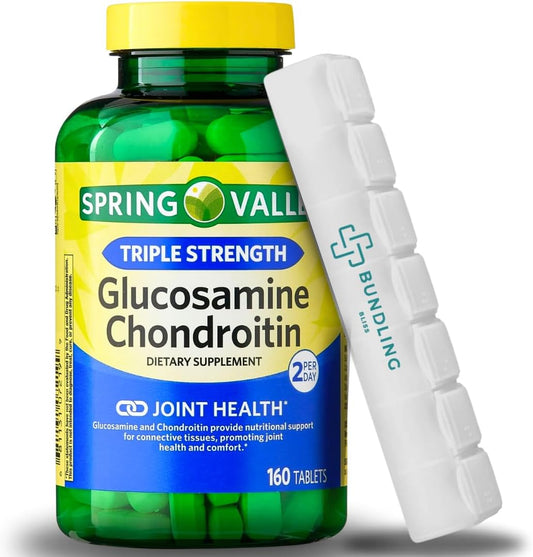 Spring Valley Glucosamine Chondroitin Triple Strength Bundle with 7 Day Pill Organizer - 160 Count Dietary Supplement Pack