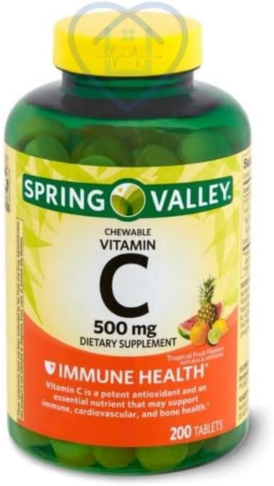 Spring Valley Health Hut - 200 Chewable Tablets of 500mg Vitamin C, Multiple Fruit Flavors (2 Pack) with Mini Travel Pill Container