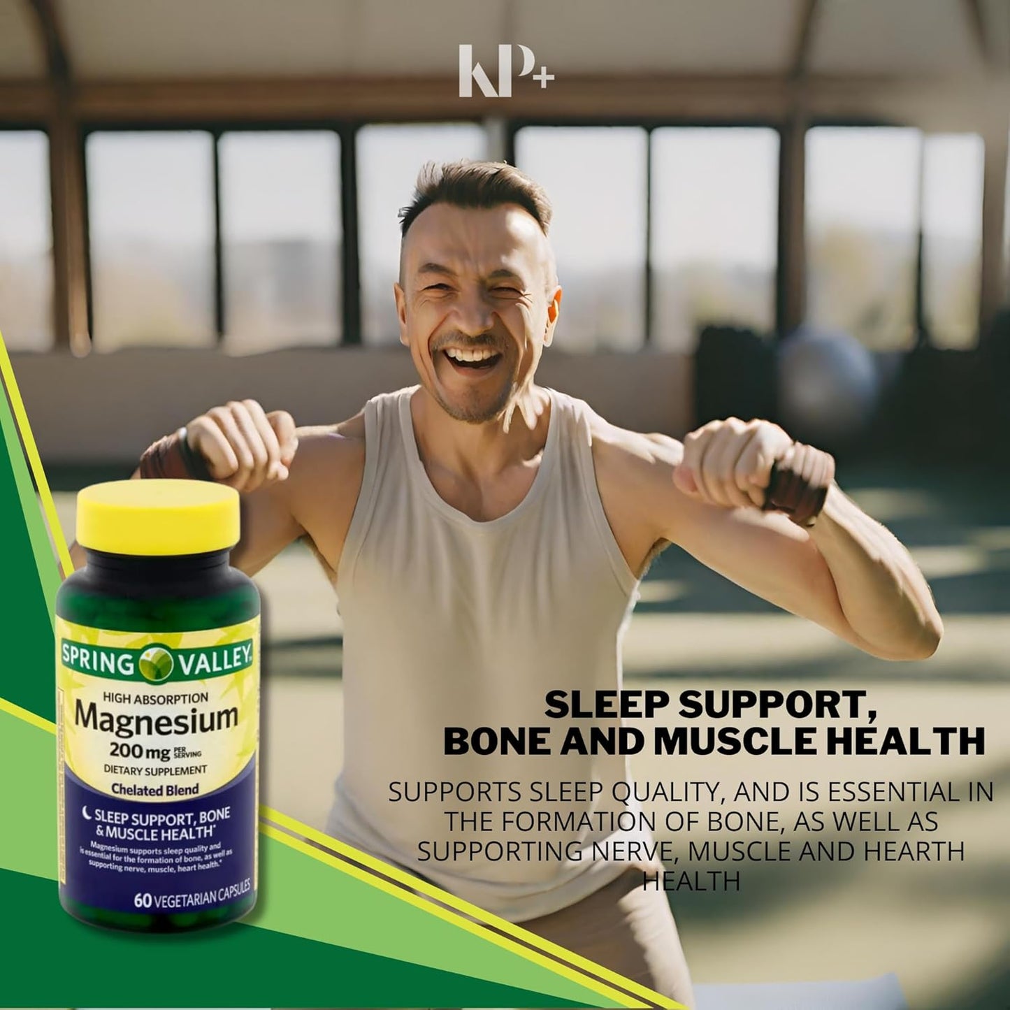 Spring Valley Magnesium Dietary Supplement Capsules 200mg 60 Count + KPplus Sticker for Bone and Muscle Health
