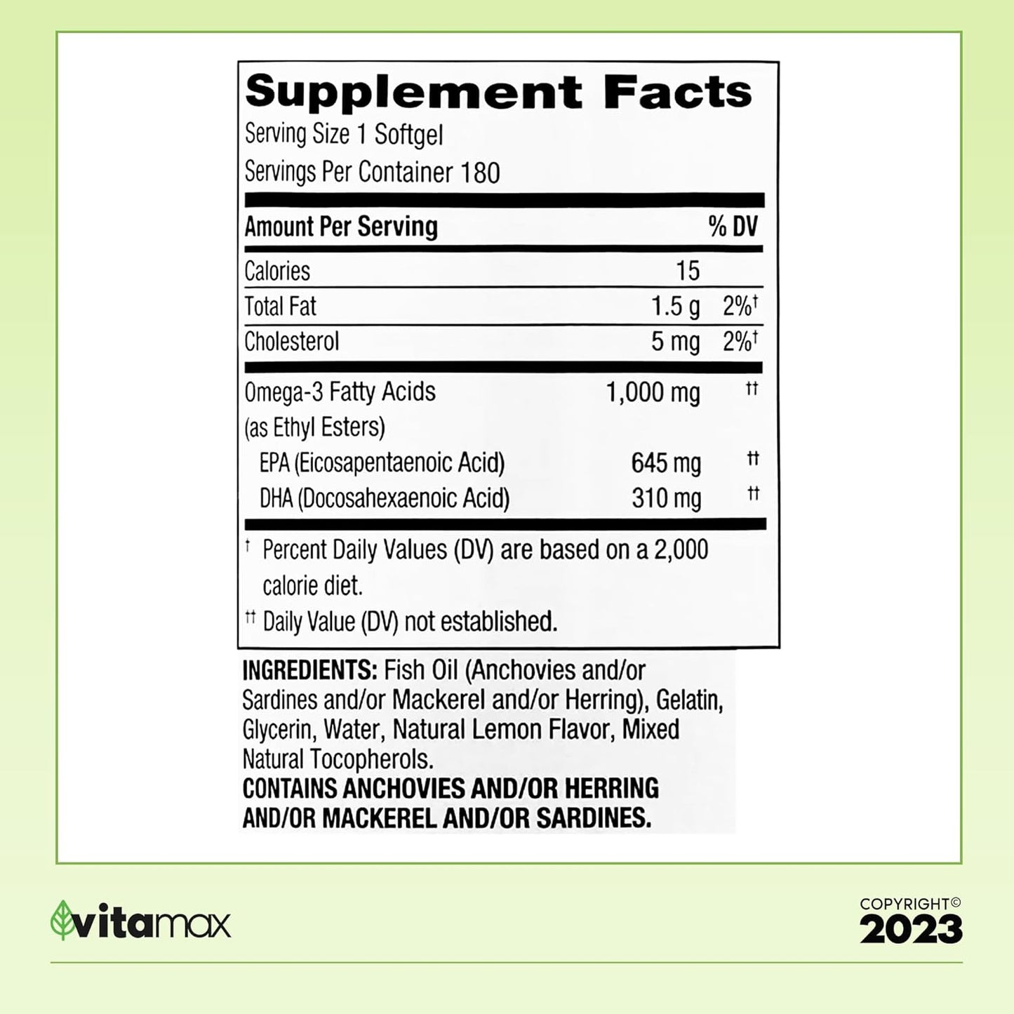 Spring Valley Omega-3 Fish Oil 1000mg, 180 Count + VitaMax Vitamin Guide - Maximum Care Bundle