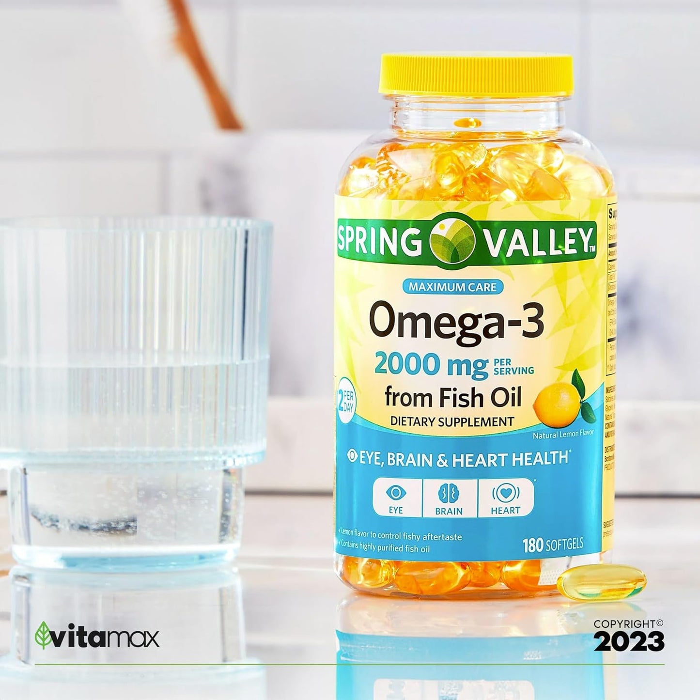 Spring Valley Omega-3 Fish Oil 2000 mg Softgels, 180 Count + VitaMax Vitamin Guide