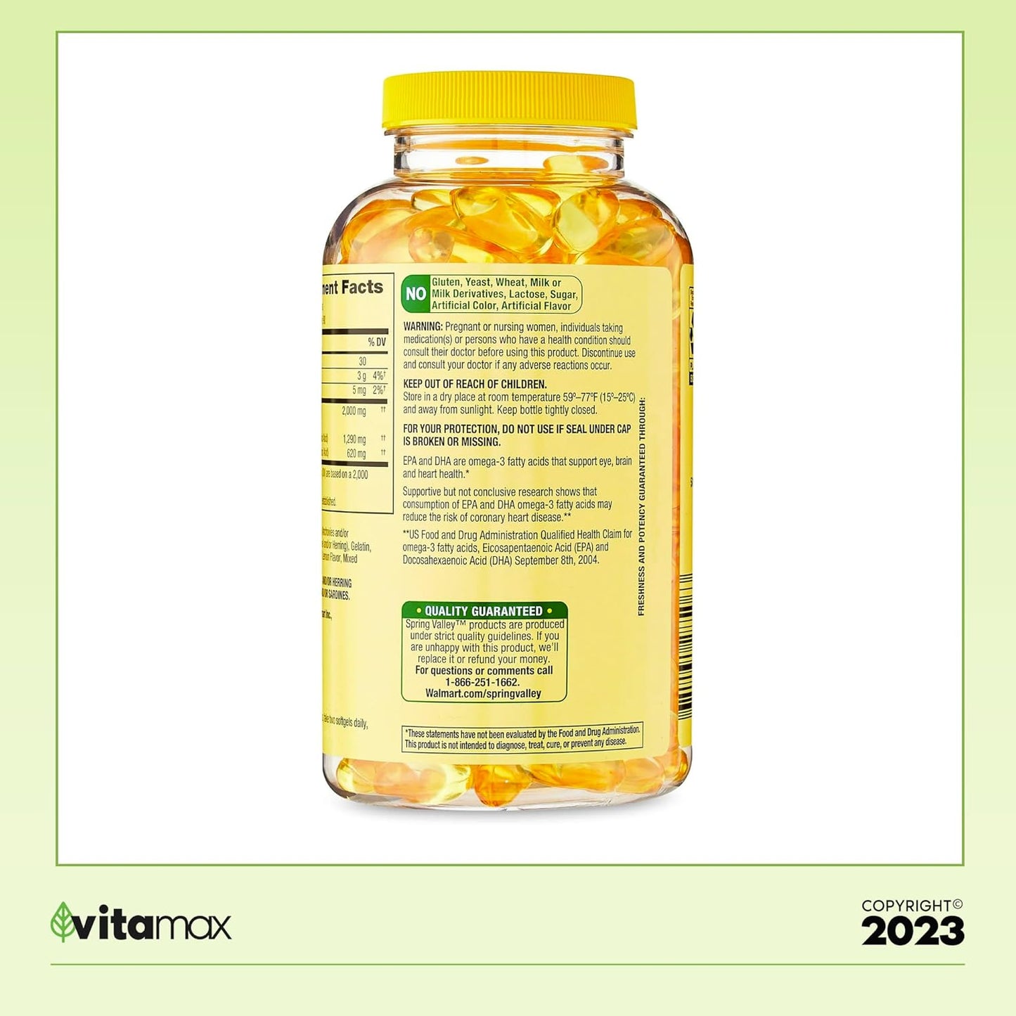 Spring Valley Omega-3 Fish Oil 2000 mg Softgels, 180 Count + VitaMax Vitamin Guide