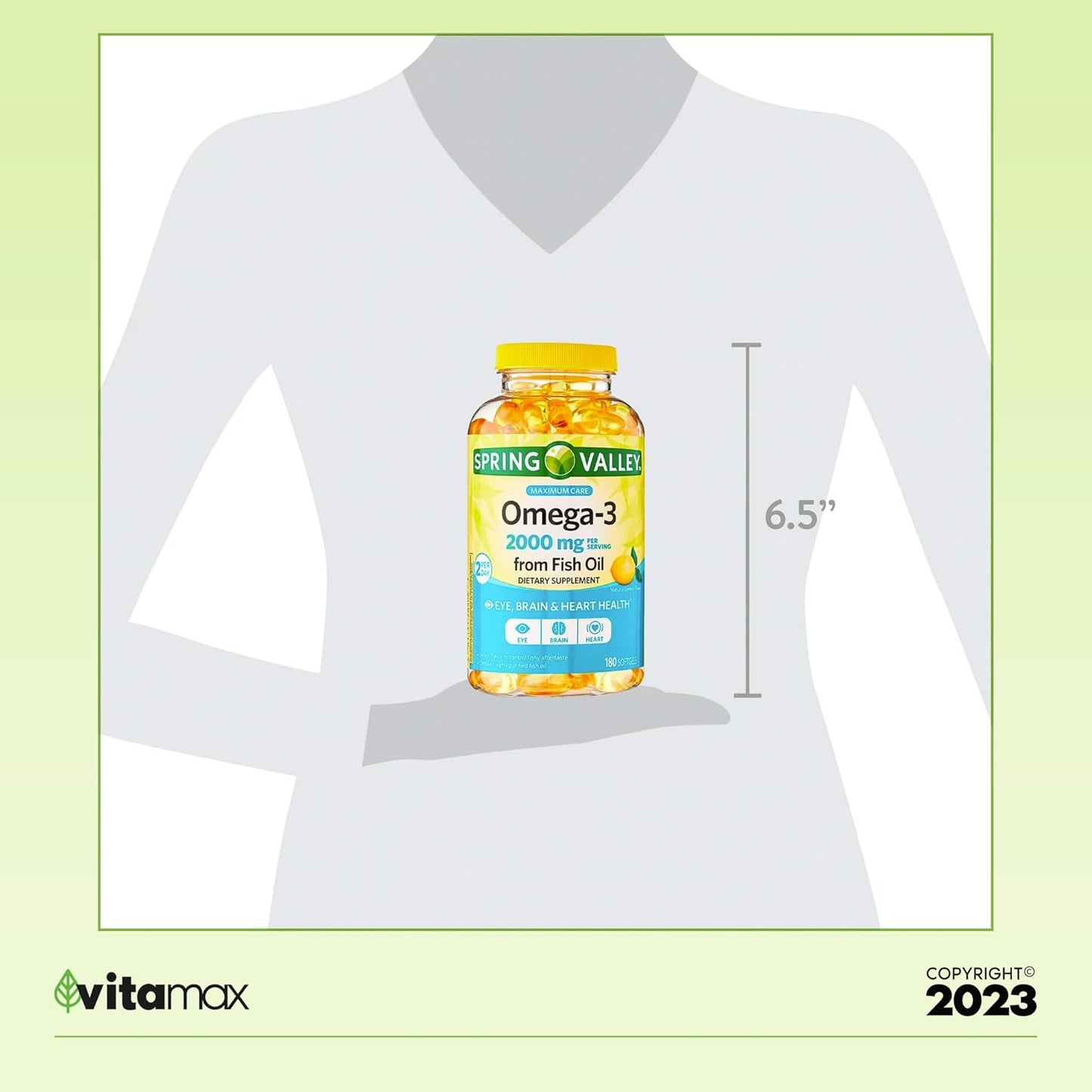 Spring Valley Omega-3 Fish Oil 2000 mg Softgels, 180 Count + VitaMax Vitamin Guide