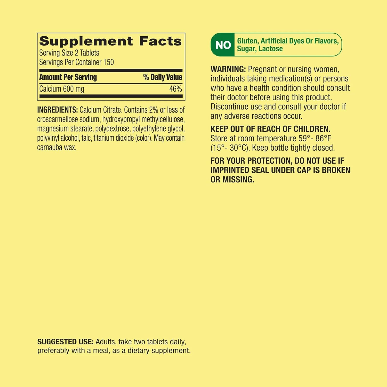 Spring Valley Ravazzi Calcium Citrate Tablets 600 mg - 300 Count Dietary Supplement