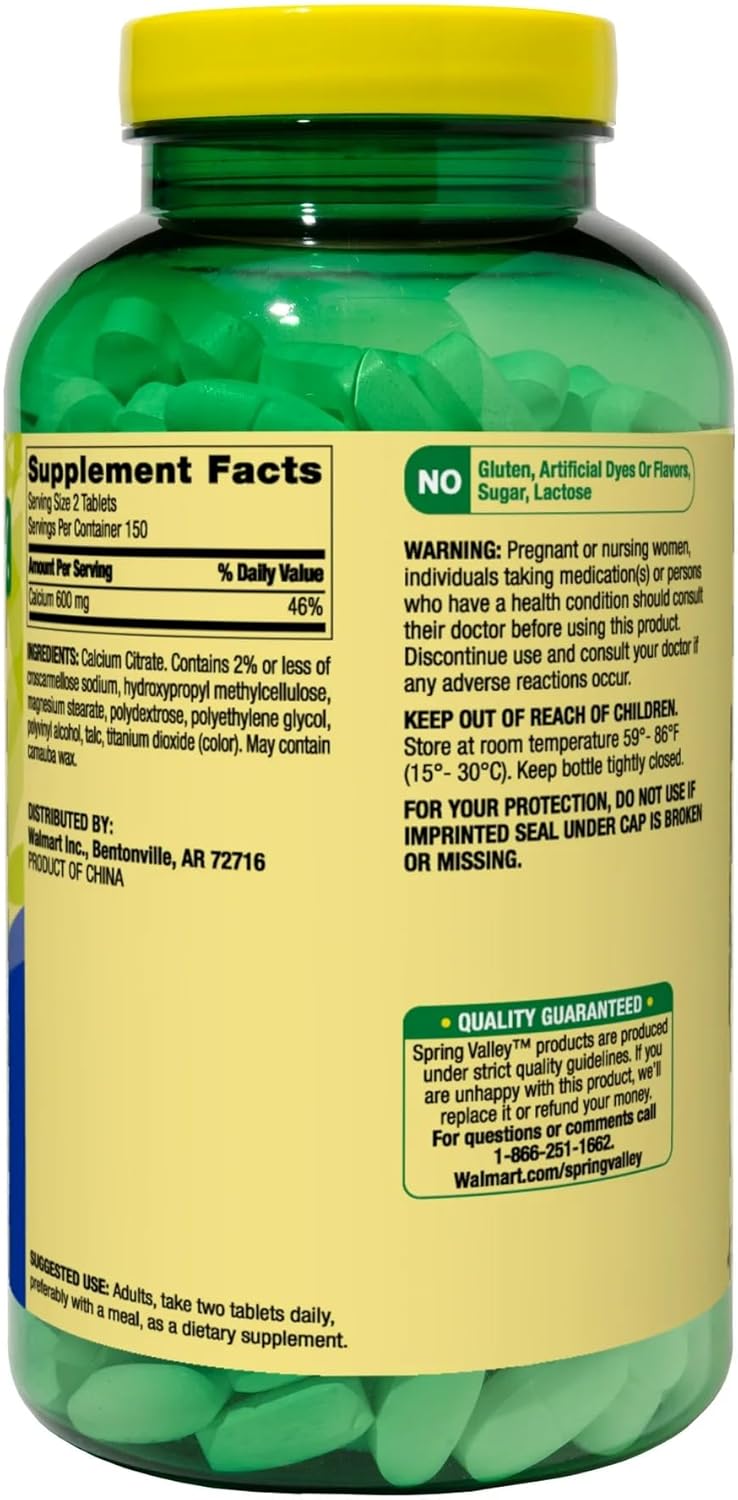Spring Valley Ravazzi Calcium Citrate Tablets 600 mg - 300 Count Dietary Supplement