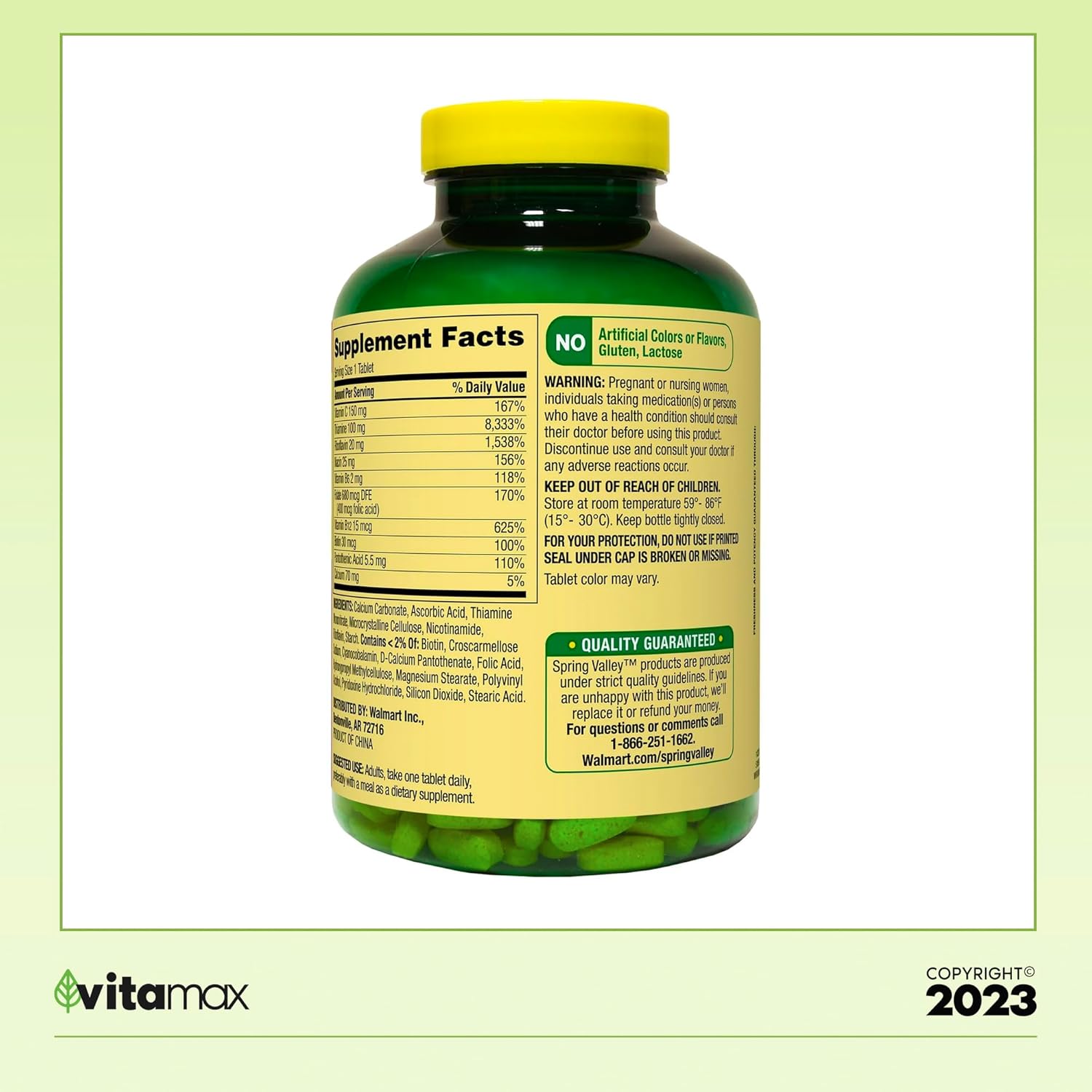 Spring Valley Super Vitamin B-Complex Tablets Dietary Supplement, 500 Count Value Size with VitaMax Vitamin Guide