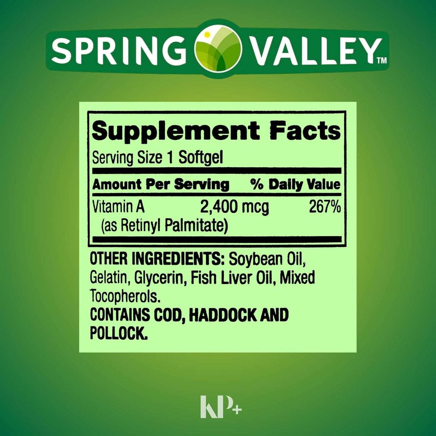 Spring Valley Vitamin A Softgels 2400 mcg, 250 Count with Vitamin A Supplement