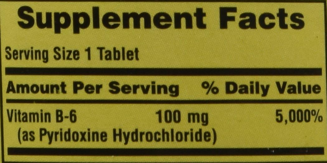 Spring Valley Vitamin B-6 (Pyridoxine) 100 mg - 250 Tablets - Essential Nutrient for Energy Production and Overall Health