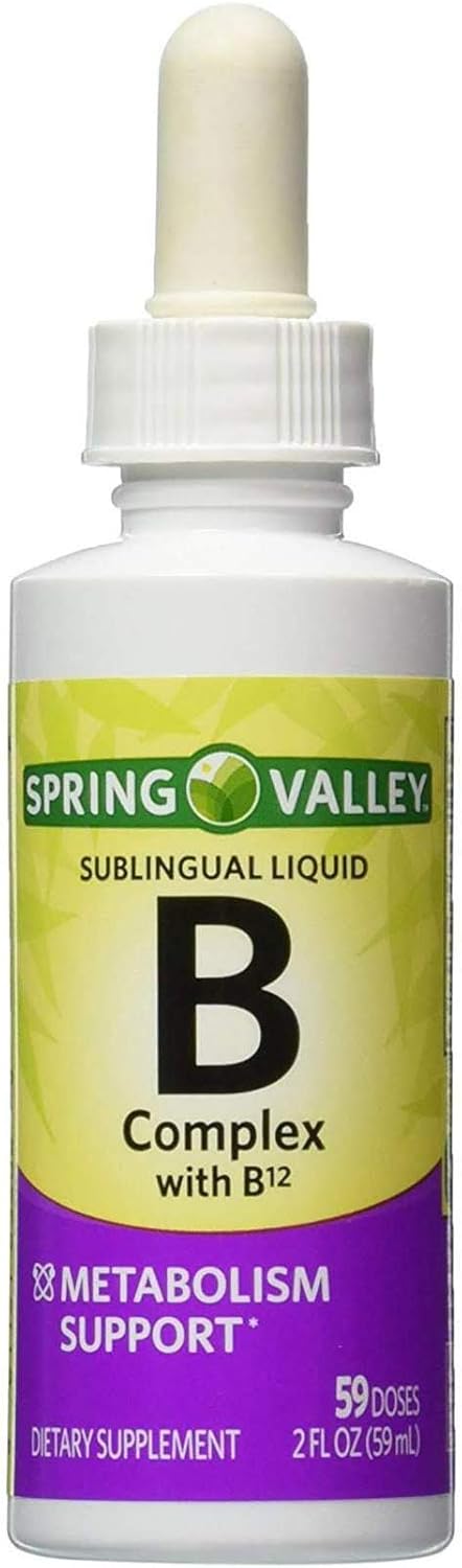 Spring Valley Vitamin B Complex Sublingual Liquid Drops for Adults - Energy Bundle with Vitamin B6, B12, Niacin, Riboflavin, Pantothenic Acid - 'No Fluff' Guide© Included - BoostGo Australia