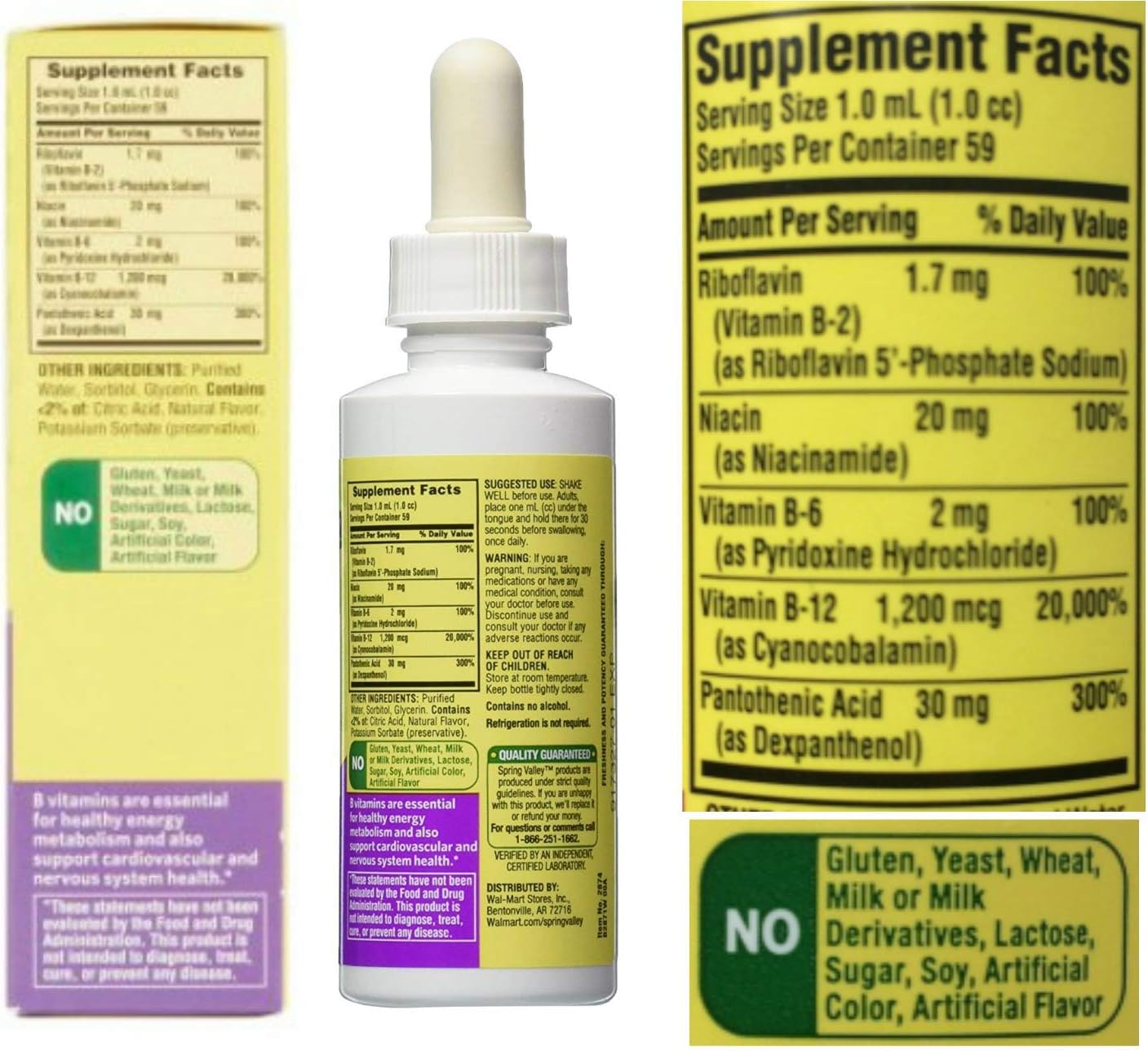 Spring Valley Vitamin B Complex Sublingual Liquid Drops for Adults - Energy Bundle with Vitamin B6, B12, Niacin, Riboflavin, Pantothenic Acid - 'No Fluff' Guide© Included - BoostGo Australia