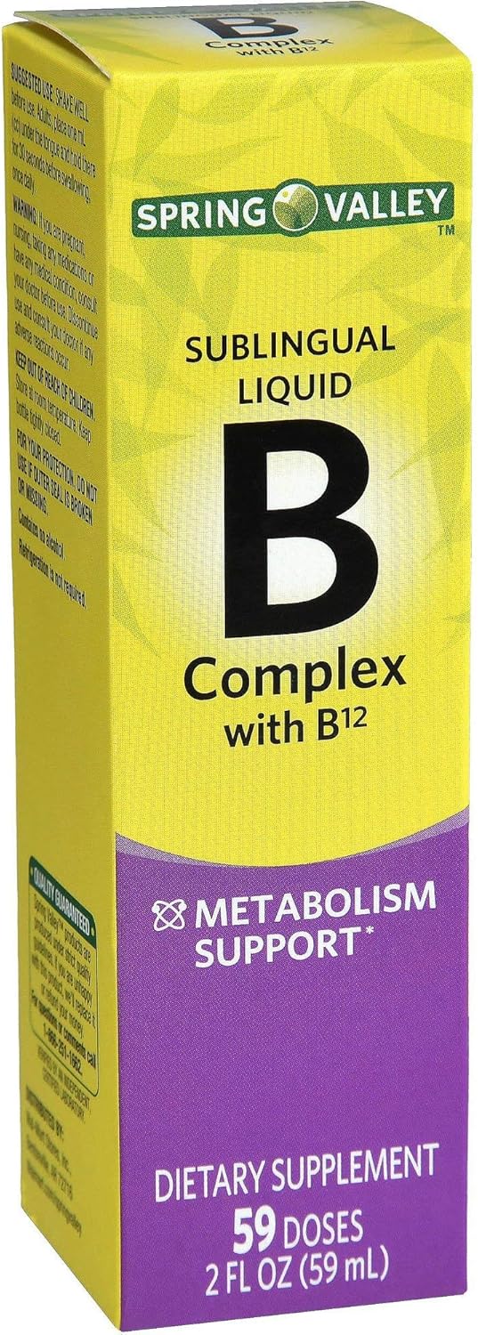 Spring Valley Vitamin B Complex Sublingual Liquid Drops for Adults - Energy Bundle with Vitamin B6, B12, Niacin, Riboflavin, Pantothenic Acid - 'No Fluff' Guide© Included - BoostGo Australia
