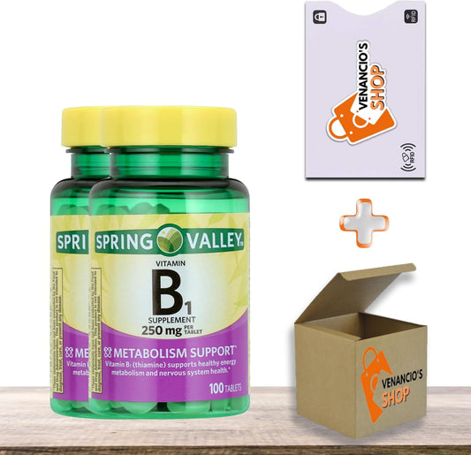 Spring Valley Vitamin B1 (Thiamine) 250mg Tablets - Pack of 2, 100 Count - Energy & Metabolism Support, Fat & Protein Breakdown