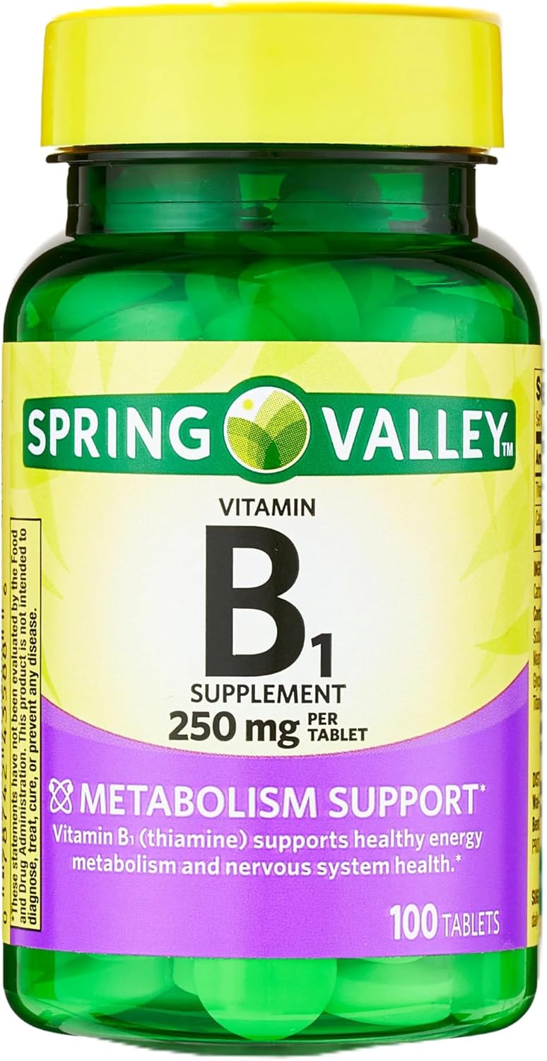 Spring Valley Vitamin B1 (Thiamine) 250mg Tablets - Pack of 2, 100 Count - Energy & Metabolism Support, Fat & Protein Breakdown