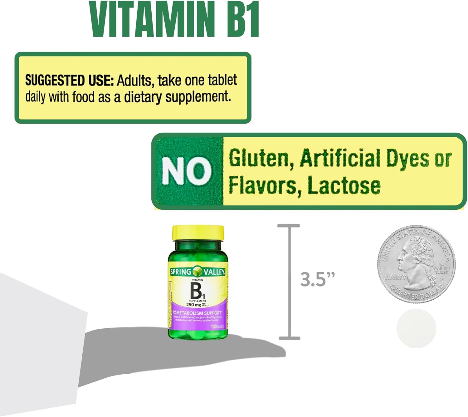 Spring Valley Vitamin B1 (Thiamine) 250mg Tablets - Pack of 2, 100 Count - Energy & Metabolism Support, Fat & Protein Breakdown