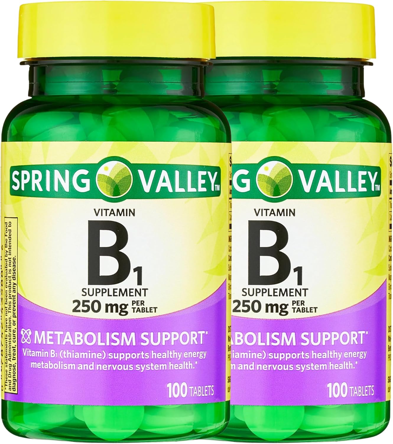 Spring Valley Vitamin B1 (Thiamine) 250mg Tablets - Pack of 2, 100 Count - Energy & Metabolism Support, Fat & Protein Breakdown