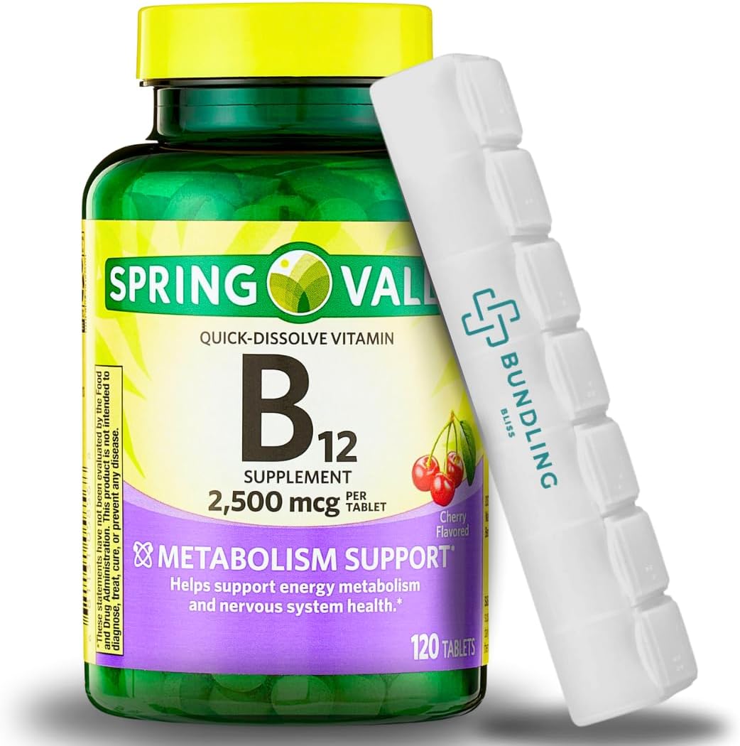 Spring Valley Vitamin B12 2500 MCG Quick-Dissolve Cherry Tablets with 7 Day Pill Organizer - 120 Count Pack