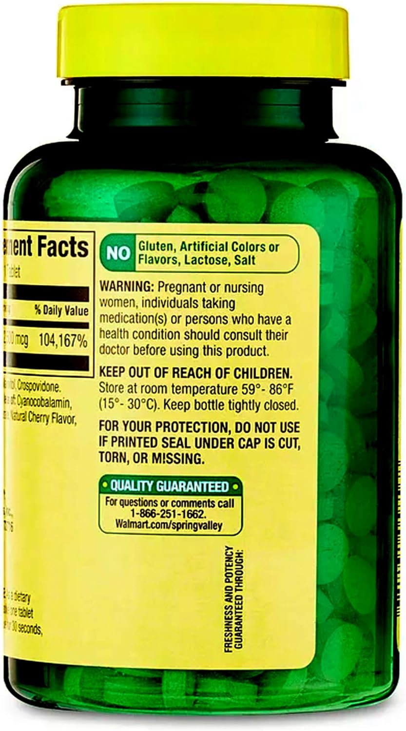 Spring Valley Vitamin B12 2500 MCG Quick-Dissolve Cherry Flavor Tablets, 120 Count with Ravazzii Sticker