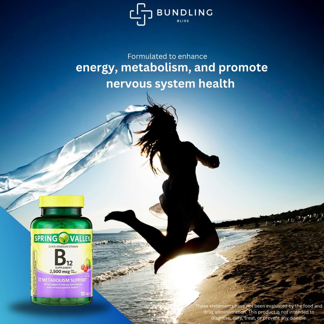 Spring Valley Vitamin B12 2500 MCG Quick-Dissolve Cherry Tablets with 7 Day Pill Organizer - 120 Count Pack