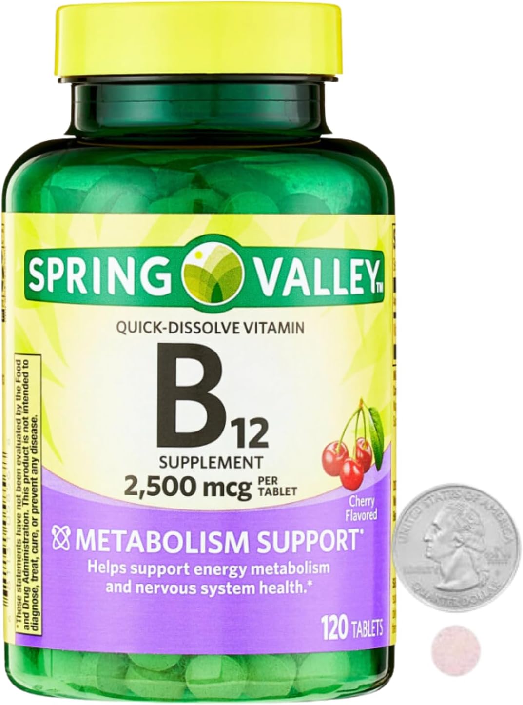 Spring Valley Vitamin B12 Quick-Dissolve Tablets - 2,500 Mcg Cherry Supplement for Women and Men - 120 Count by SCHMIDT EMPIRE