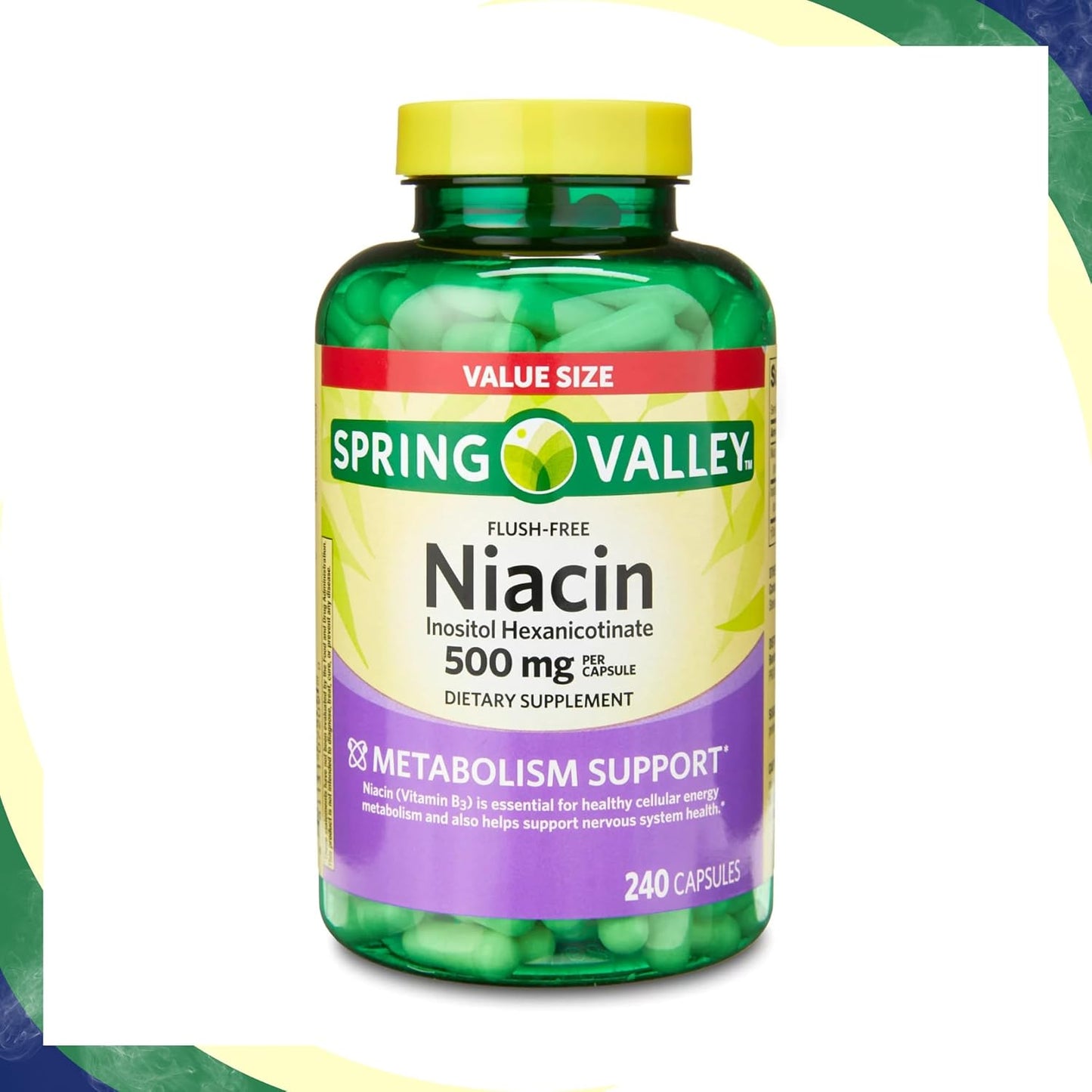 Spring Valley Vitamin B3 Niacin 500mg Flush Free Capsules - 240 Pills