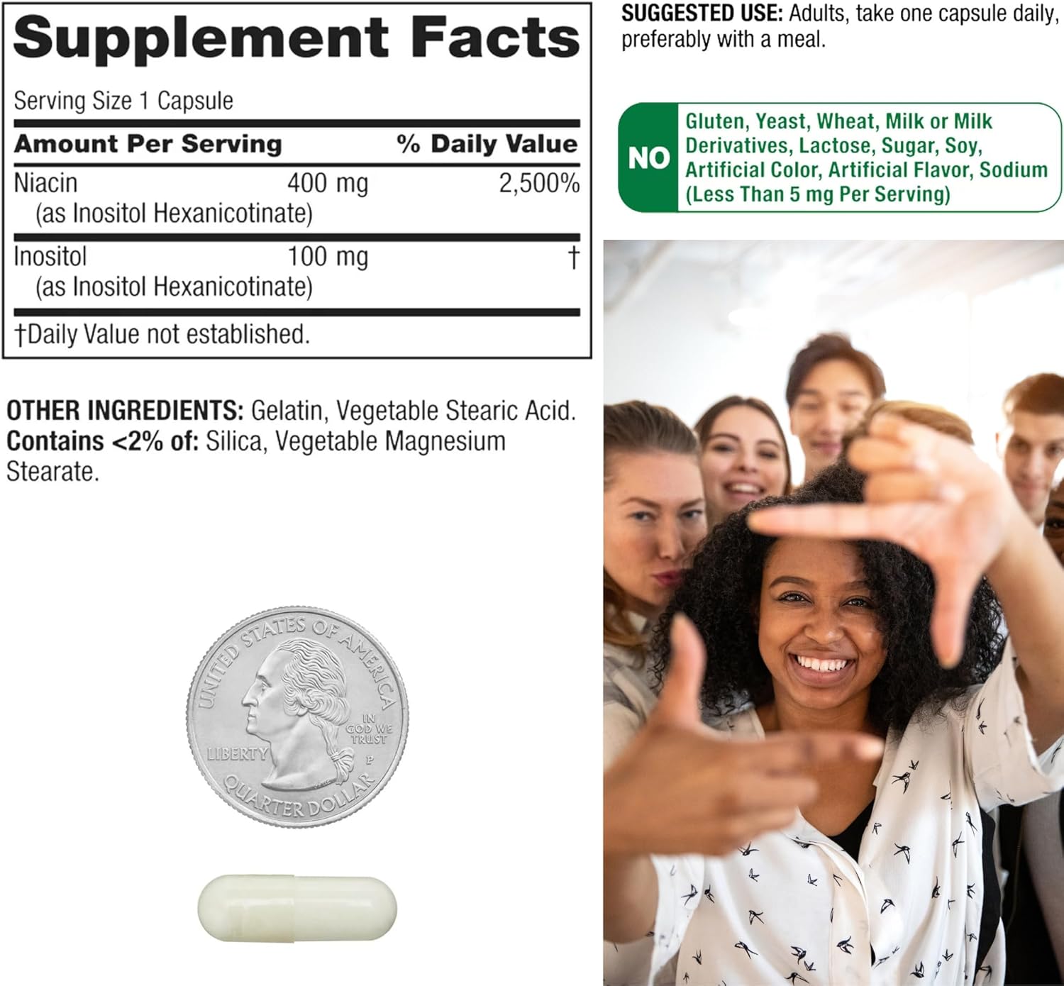 Spring Valley Vitamin B3 Niacin 500mg Flush Free Capsules - 60 Pills, Dietary Supplement