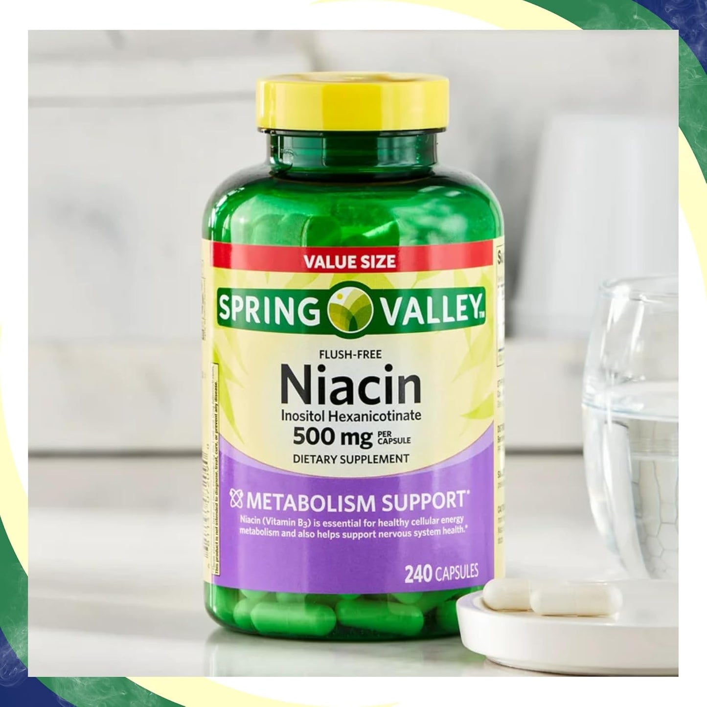 Spring Valley Vitamin B3 Niacin 500mg Flush Free Capsules - 240 Pills