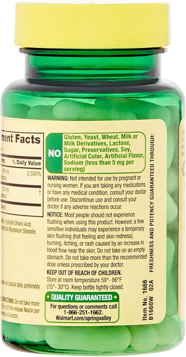 Spring Valley Vitamin B3 Niacin 500mg Flush Free Capsules - 60 Pills, Dietary Supplement