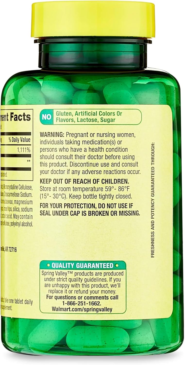 Spring Valley Vitamin C 1000mg with Rose HIPS Tablets, 500 Count - Antioxidant Dietary Supplement*