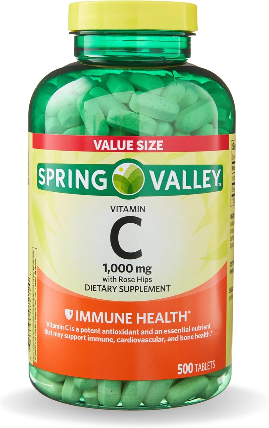 Spring Valley Vitamin C 1000mg with Rose HIPS Tablets, 500 Count - Antioxidant Dietary Supplement*