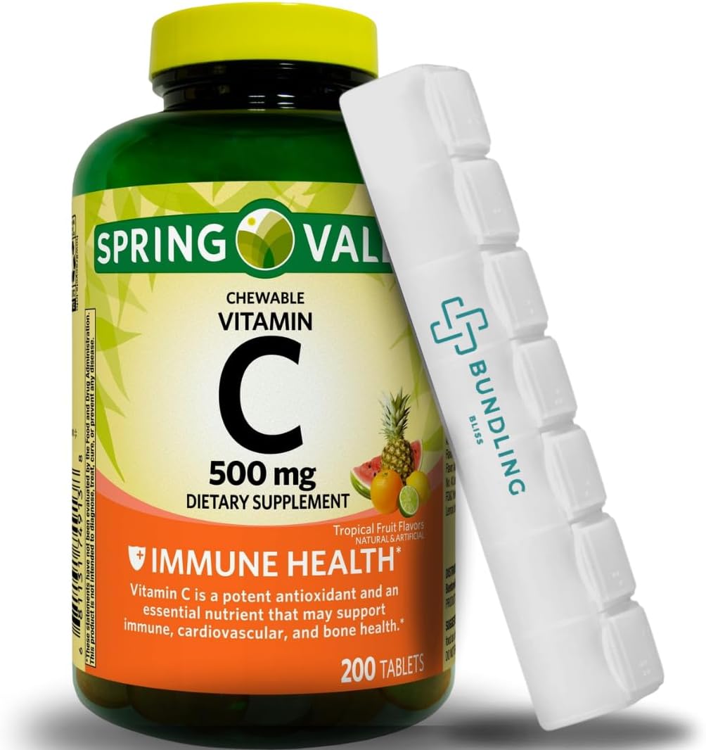 Spring Valley Vitamin C 500mg Chewable Tablets - 200 Count with 7 Day Pill Organizer