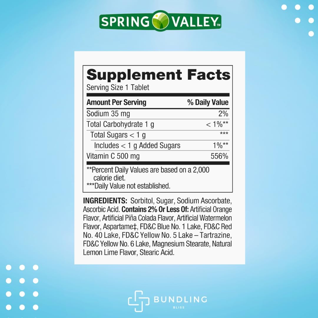 Spring Valley Vitamin C 500mg Chewable Tablets - 200 Count with 7 Day Pill Organizer