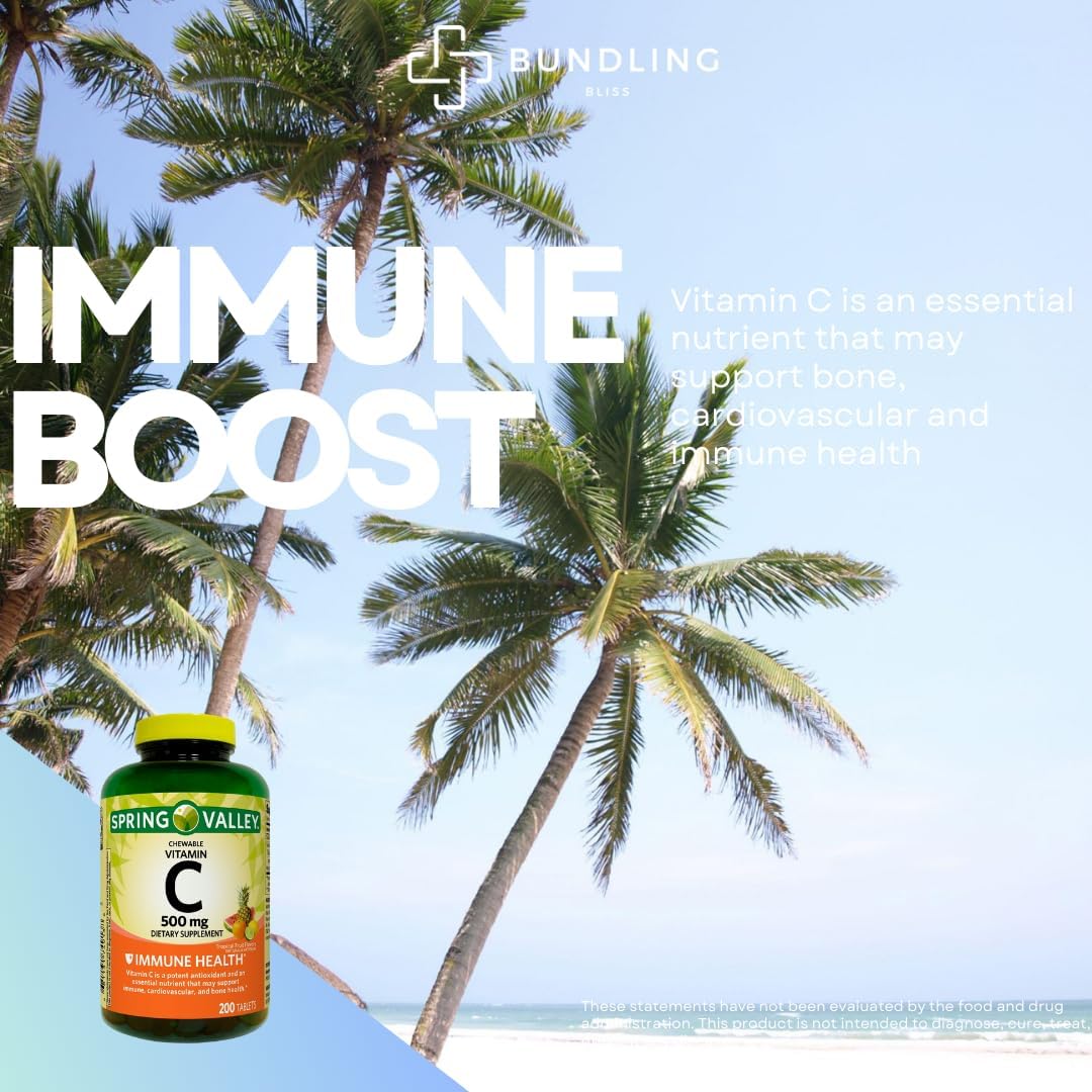 Spring Valley Vitamin C 500mg Chewable Tablets - 200 Count with 7 Day Pill Organizer