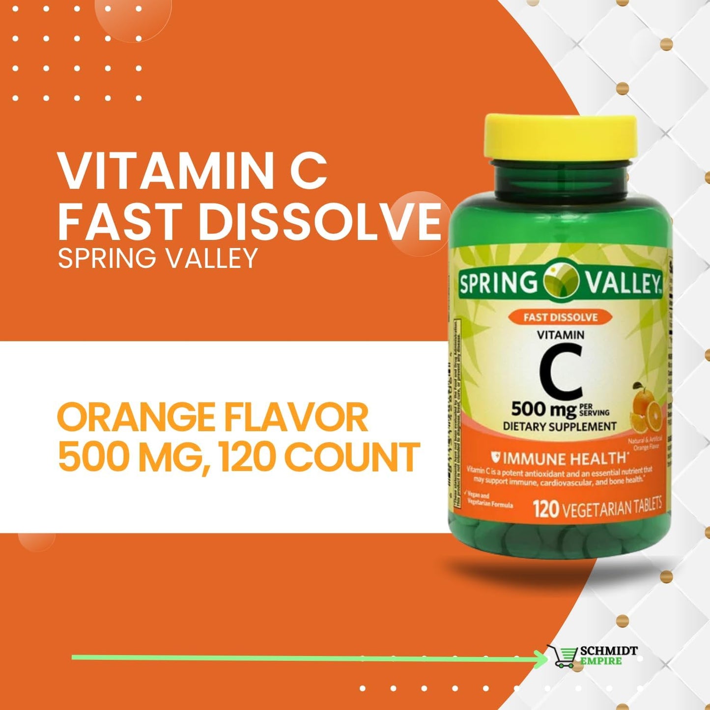 Spring Valley Vitamin C Chewable Tablets for Immune Health - 500 mg, 120 Count - Orange Flavor