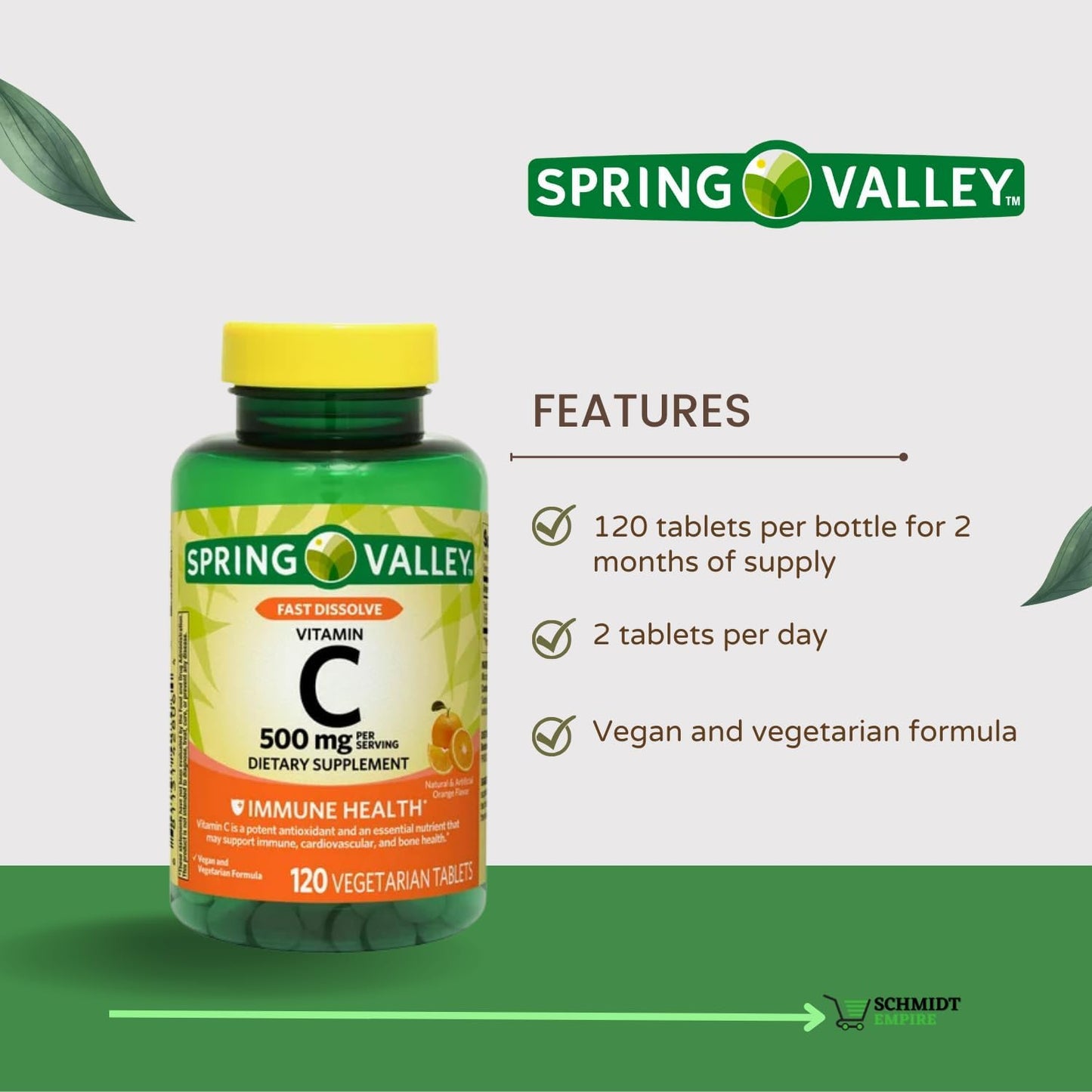 Spring Valley Vitamin C Chewable Tablets for Immune Health - 500 mg, 120 Count - Orange Flavor