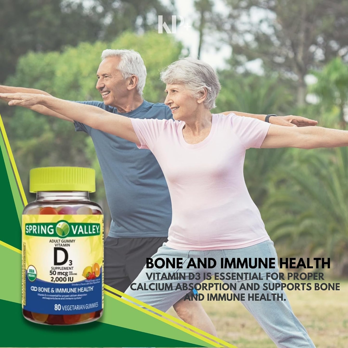 Spring Valley Vitamin D3 Gummies 50 mcg 2000IU for Bone and Immune Health - 80 Count with KP+ Sticker