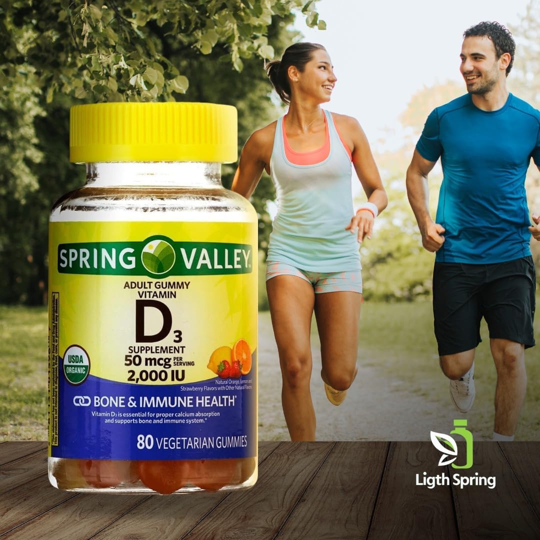 Spring Valley Vitamin D3 Gummy, 2000 IU, 80 Ct + Vitamins & Minerals for Immune & Bone Health - Orange, Lemon & Strawberry - LightSpring Guide©