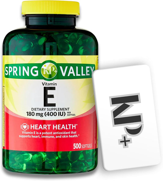 Spring Valley Vitamin E Softgels, 180mg, 500 Count with KP+ Sticker - Dietary Supplement