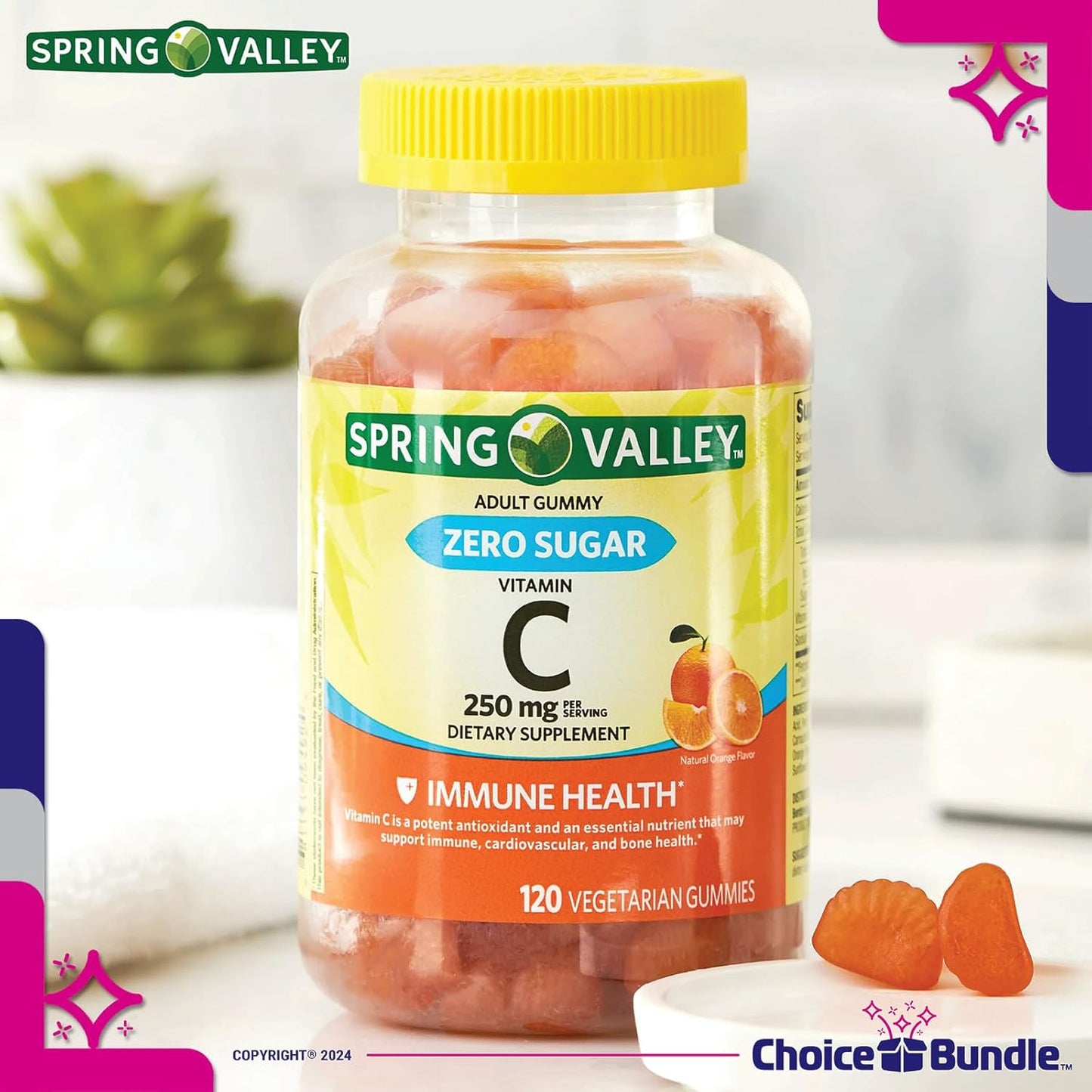 Spring Valley Zero Sugar Vitamin C Gummies Bundle with Vitamin Vitality Guide and Pill Container - 480 Total Gummies