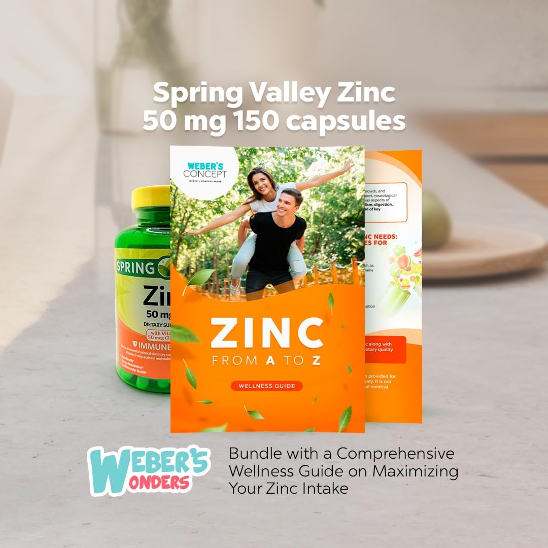 Spring Valley Zinc 50mg with Vitamin D3 for Immune Support + "Zinc: Wellness Guide" - 150 Capsules by Weber's Nutritional Concept