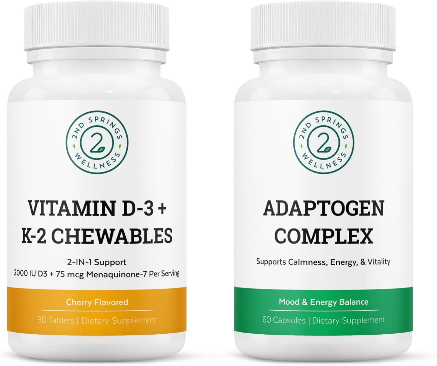 Springs Adaptogen Complex & Vitamin D3+K2 Chewables Combo Pack for Immune Support