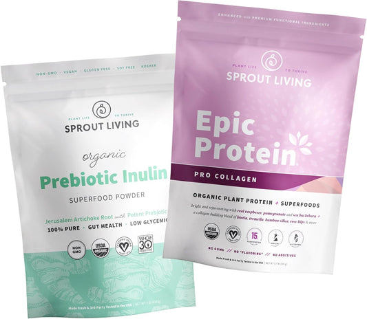 Sprout Living Epic Protein Pro with Collagen and Prebiotic Inulin - Plant-Based Protein Powder