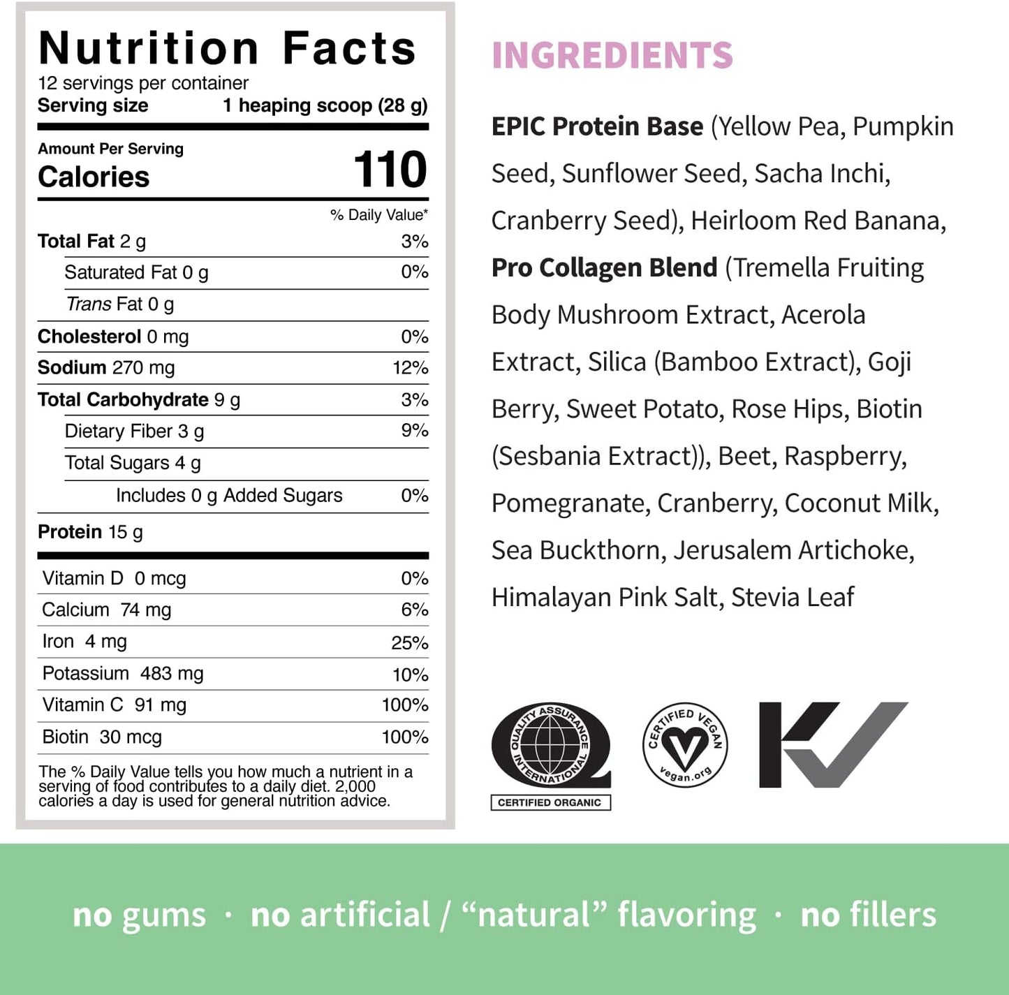 Sprout Living Epic Protein Pro with Collagen and Prebiotic Inulin - Plant-Based Protein Powder