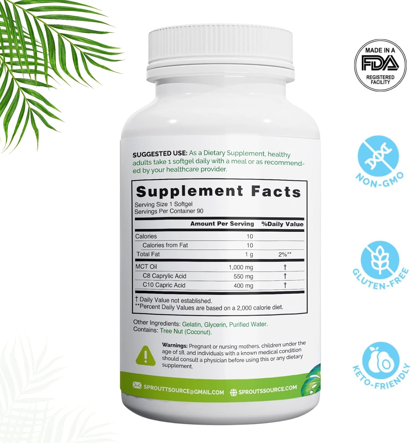 Sprout Source Keto MCT Oil Softgels 1000mg - 90 Softgels, Premium C8 & C10 Blend for Energy & Weight Management, Natural Coconut Oil, Non-GMO, Gluten-Free - 90-Day Supply - BoostGo Australia